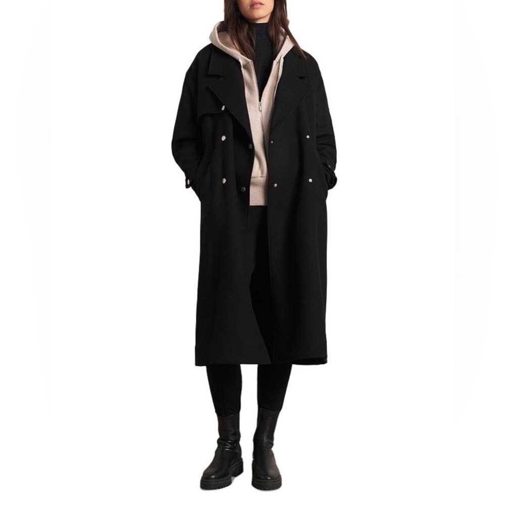 Ba&sh Lainy black wool trench long belted coat